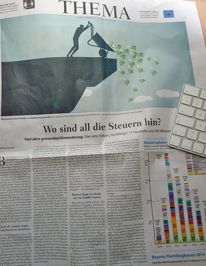 Machteliten plündern mit Flüchtlingsindustrie Deutschland | Quelle: JUNGE FREIHEIT, Nr. 22/20, 22. Mai 2020